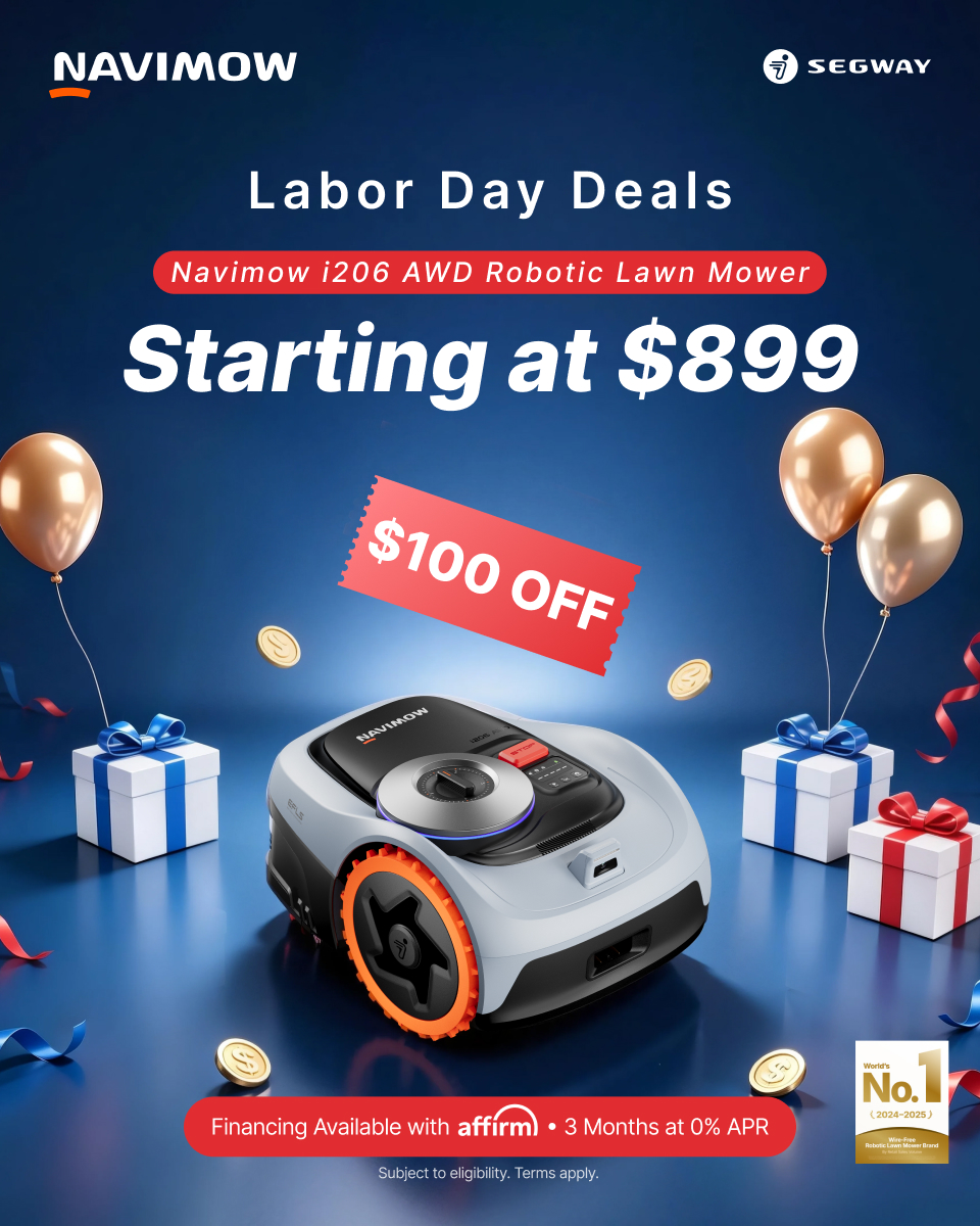 Segway Navimow Facebook ad: Up to $150 OFF i2 AWD | Navimow Labor Day Deals