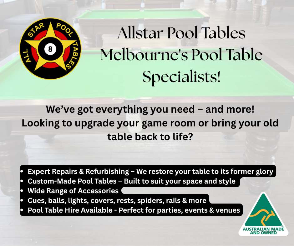Allstar Pool Tables Facebook ad: All Star Pool Tables, Melbourne's Pool Table Specialists!
