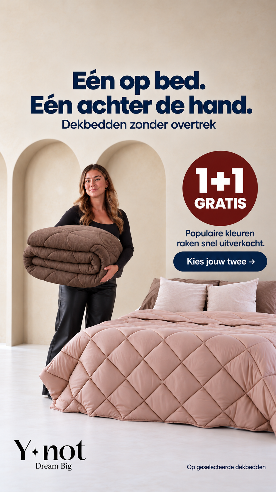 Ynot-dreambig Facebook ad: Eén achter de hand. Nu 1+1 GRATIS.