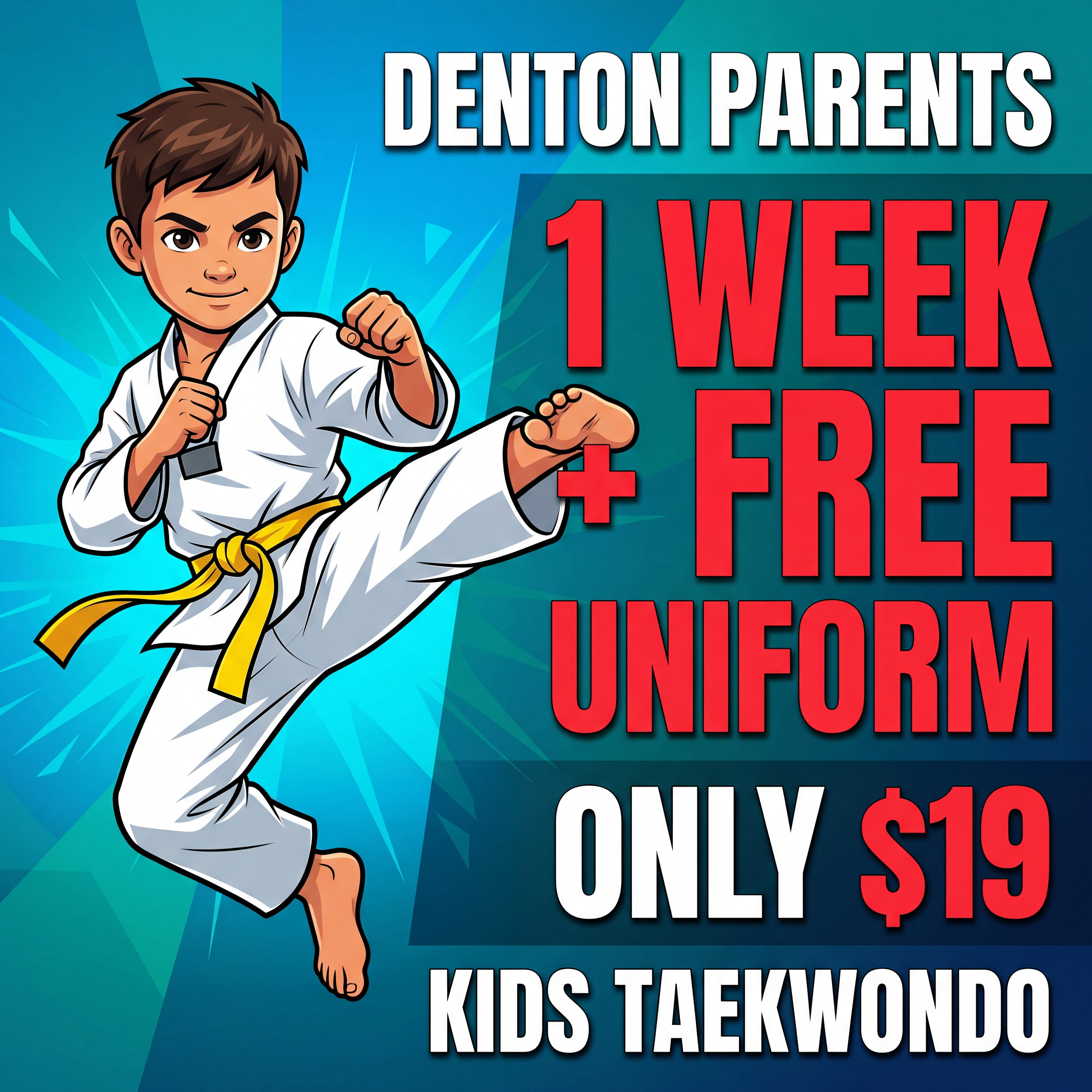 KIT Taekwondo Facebook ad: 1 Week + FREE Uniform, Only $19