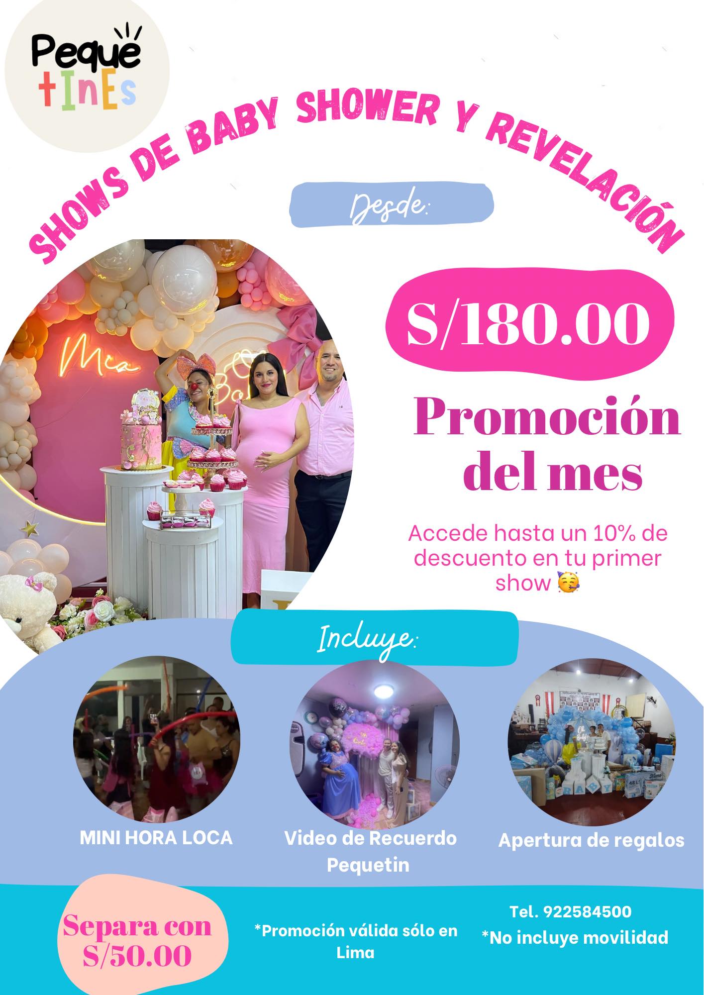 Pequetines show Facebook ad: ¡Haz de tu Baby Shower o Revelación de…