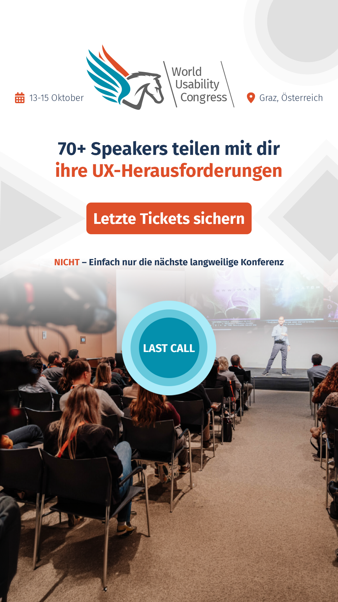 World Usability Congress Facebook ad: Sieh dir die Agenda an.
