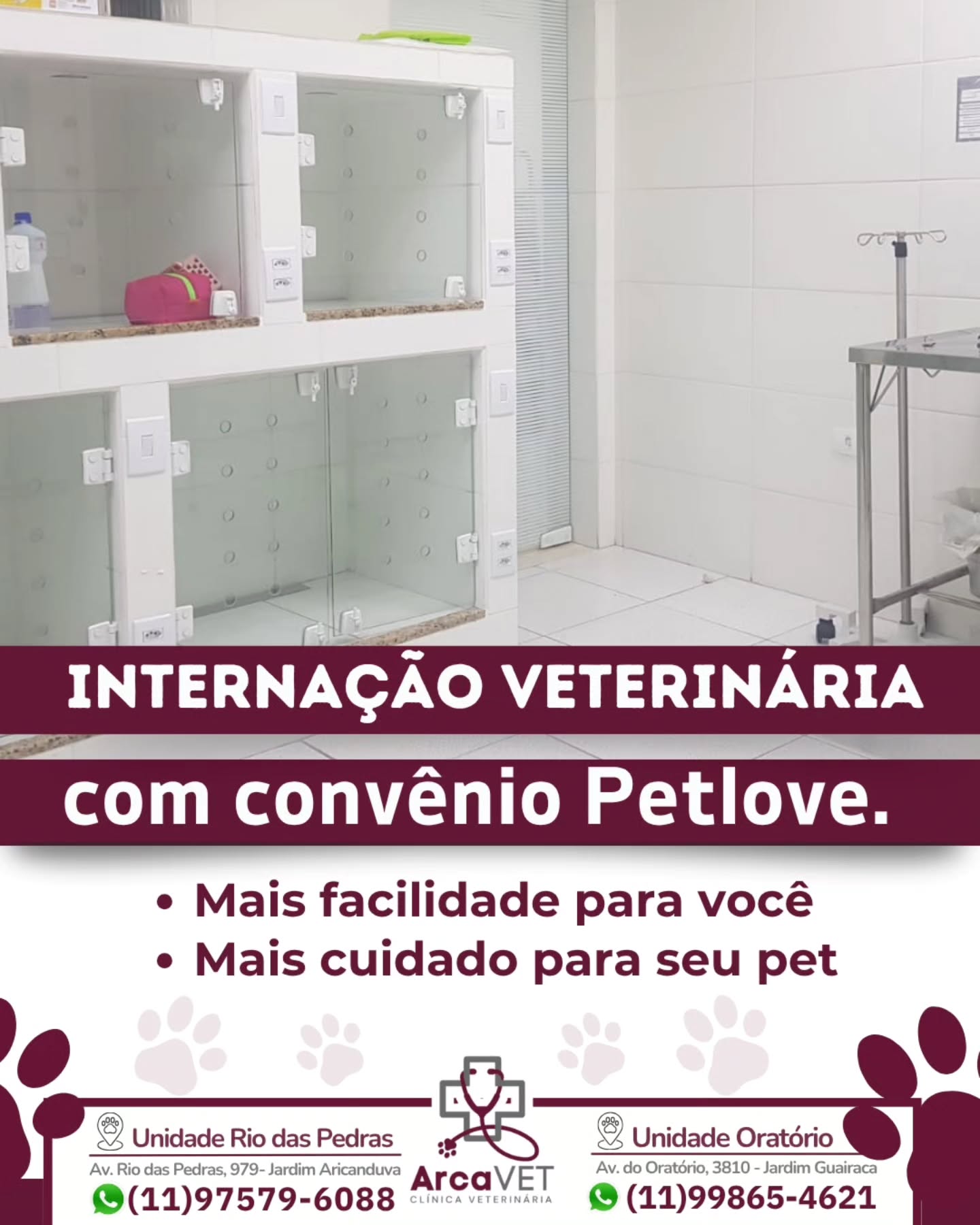 Clínica Veterinária ArcaVet Facebook ad: Internação veterinária com suporte completo