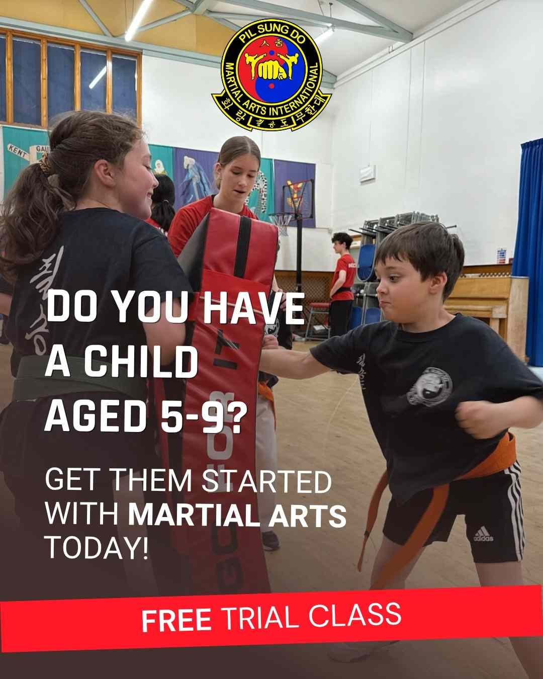 Pil Sung Do Martial Arts Academy Facebook ad: Martial arts for kids, aged 5-9