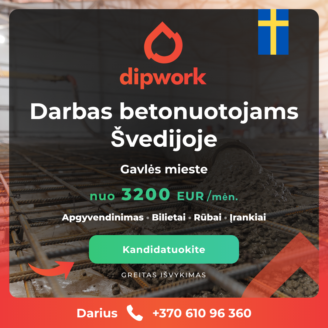 Dipwork Lietuva Facebook ad: Atlyginimas nuo 3200 EUR/mėn.