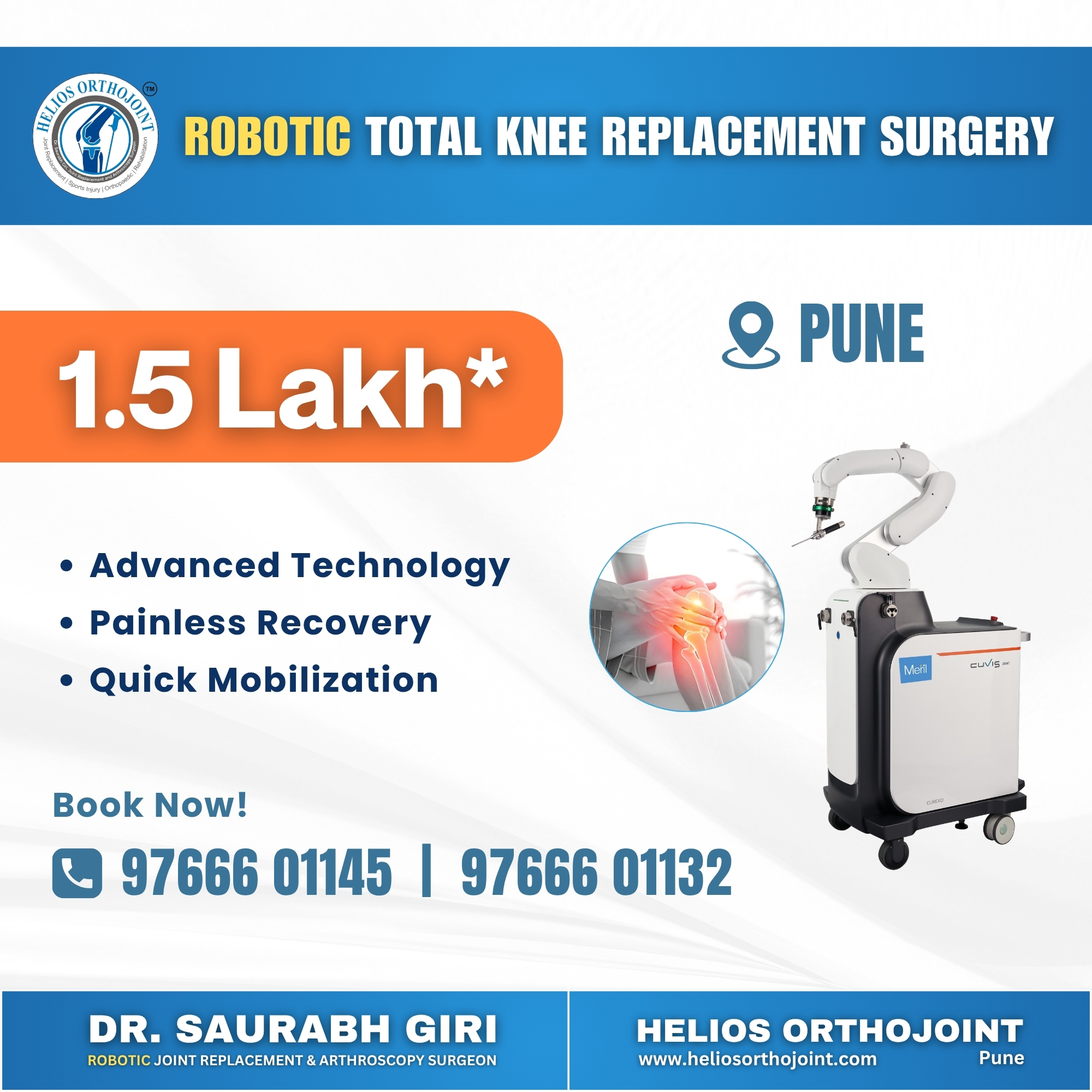 Helios Orthojoint Pvt. Ltd. Facebook ad: रोबोटिक गुडघा प्रत्यारोपण ₹1.5 लाखांपासून*