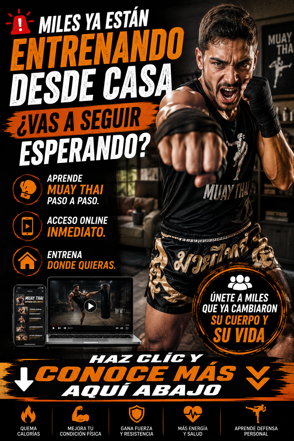 Mundo de lá lucha Facebook ad: ¡Descubre el poder del Muay Thai desde casa!