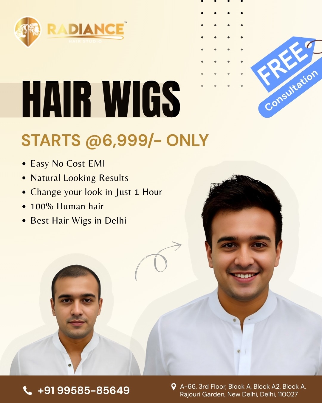 Radiance Hair Studio Facebook ad: Reply Hi to Book Your FREE Consultation!