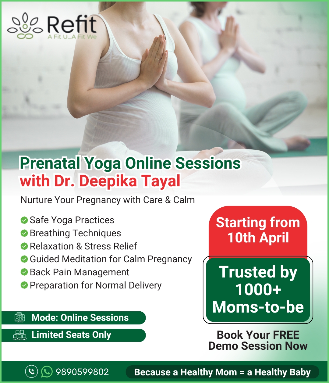 Refit Yoga Studio Facebook ad: LIVE: Pregnancy Yoga & Fitness Classes
