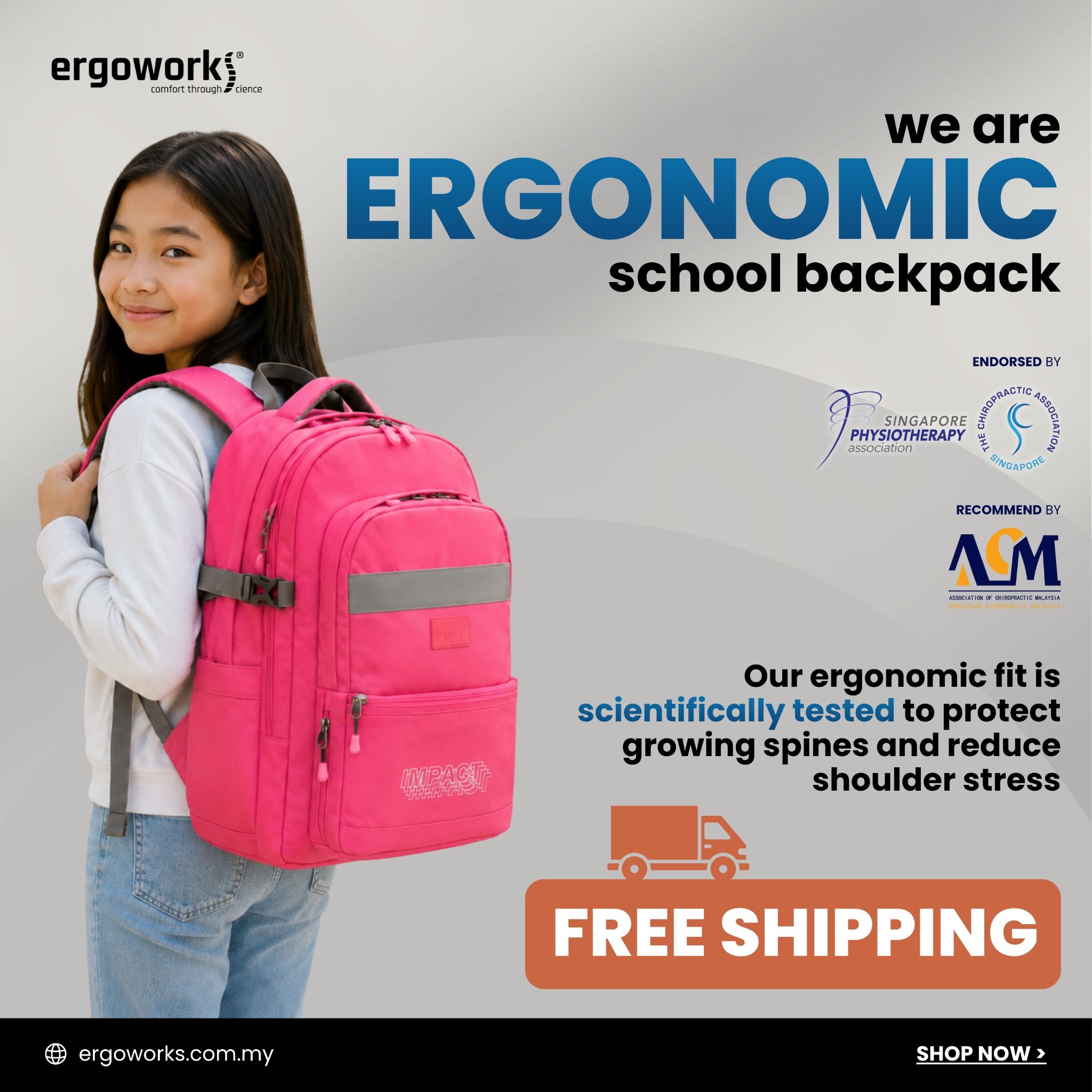 Ergoworks MY Facebook ad: Built for Comfort, Made for Kids