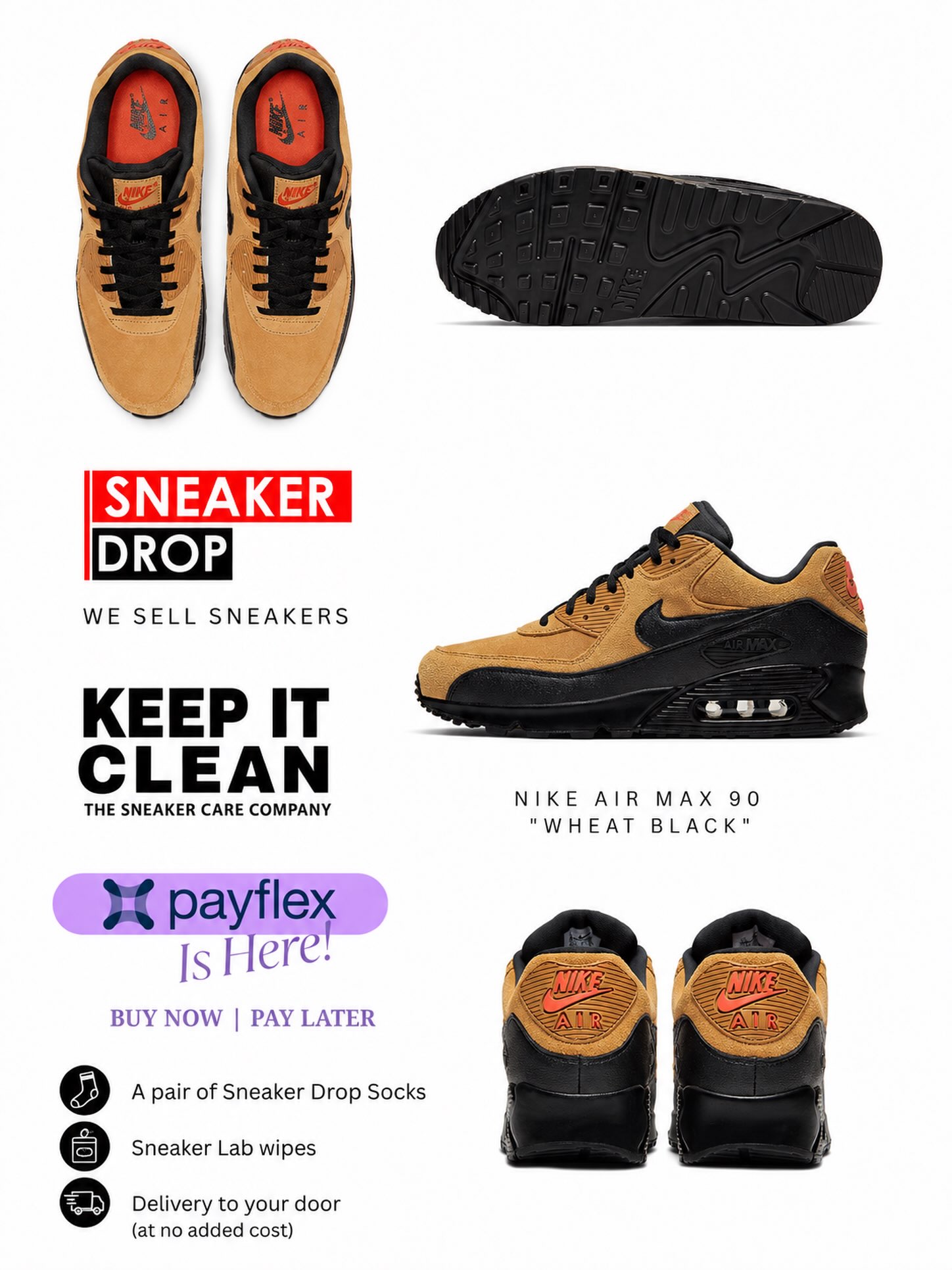 snkr_drp Facebook ad: NIKE AIR MAX 90 - WHEAT BLACK