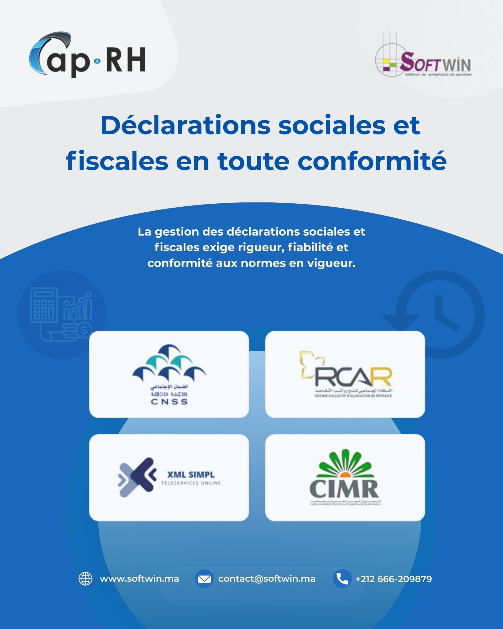 Softwin Maroc Facebook ad: CAPRH, Dรฉclarations sociales et fiscales en toute conformitรฉ