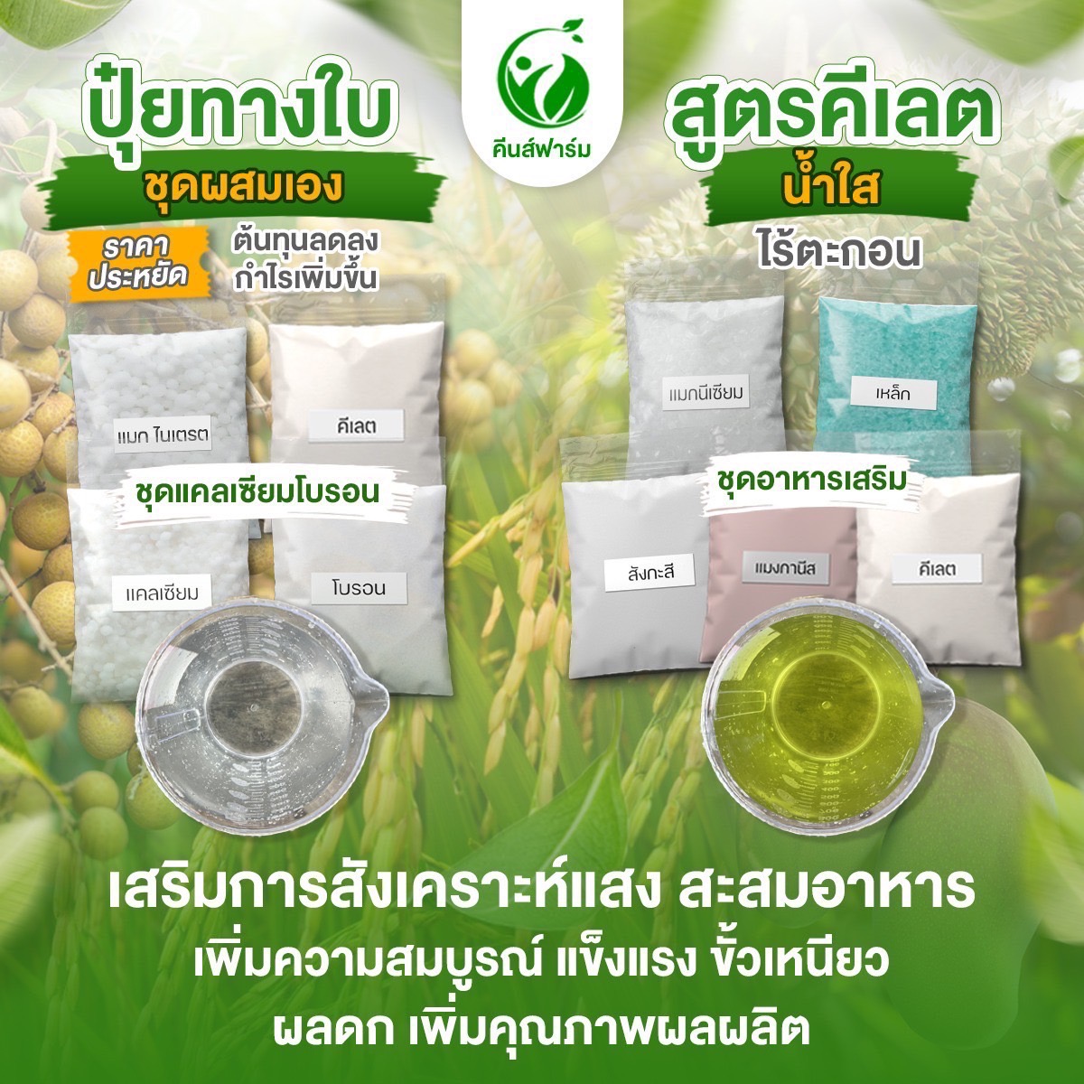 เกษตรธรรมชาติ Keens Farm Facebook ad: แคลเซียมโบรอน + ธาตุรอง-เสริม แบบผสมเอง