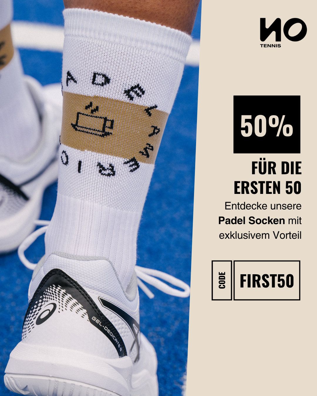 NoTennis.court Facebook ad: 50% für die ersten 50, Code: FIRST50