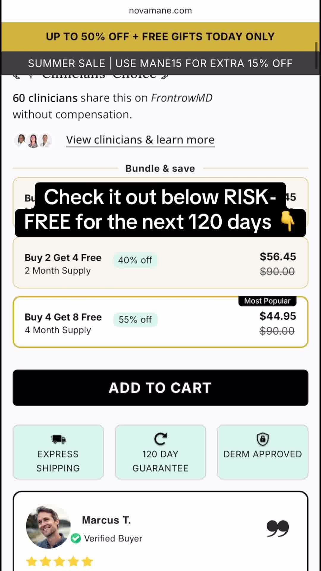 NovaMane Facebook ad: Risk-free for 120 days