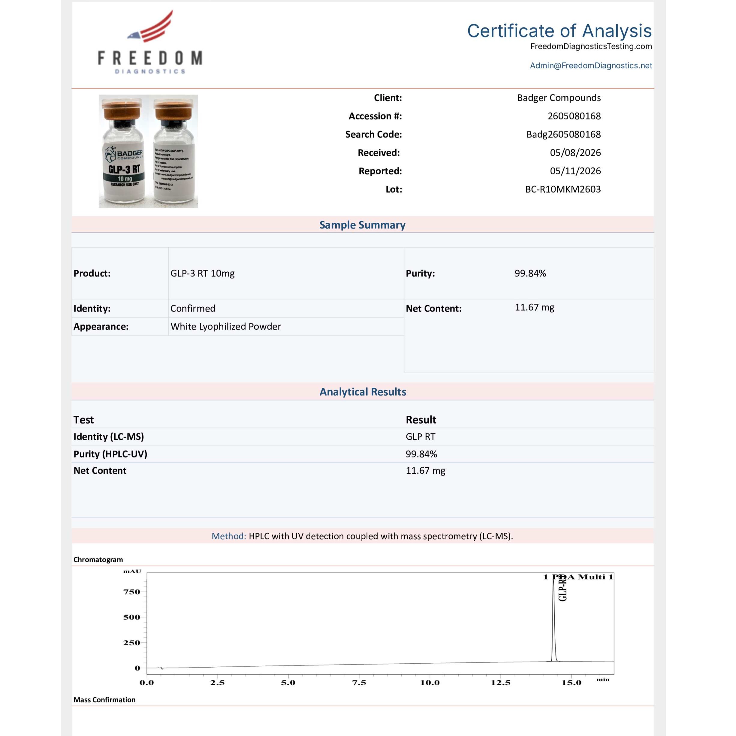 badgercompounds Facebook ad: Two more batch reports verified.