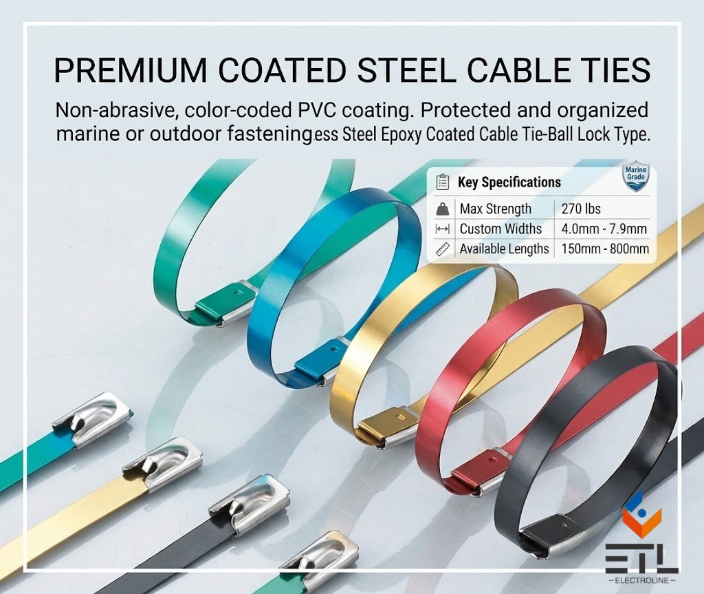 Wenzhou Electroline Electric Co., Ltd. Facebook ad: Stainless Steel PVC Coated Ball Lock Cable Tie