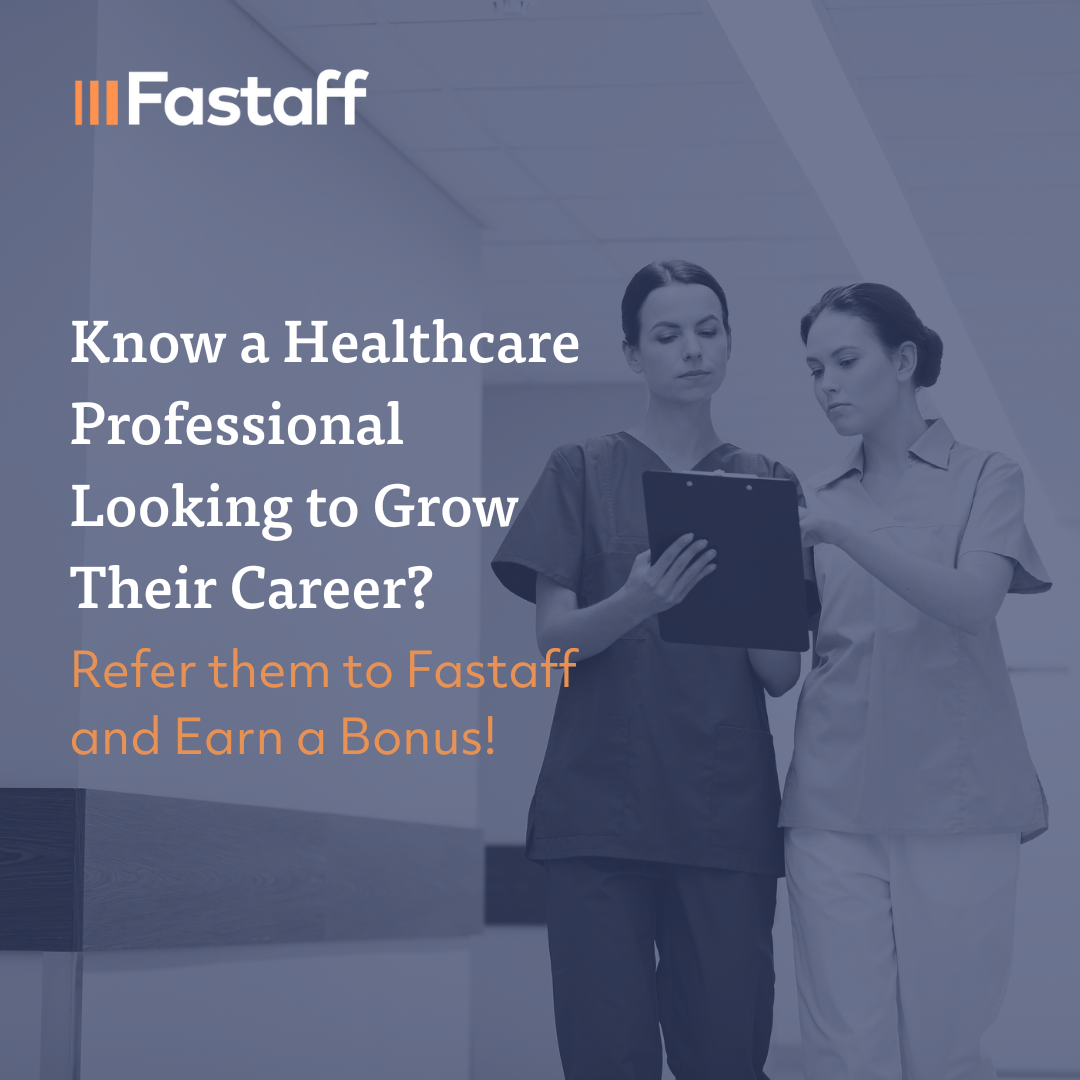 Fastaff Travel Nursing Facebook ad: Share Opportunities & Earn Up to $2,000
