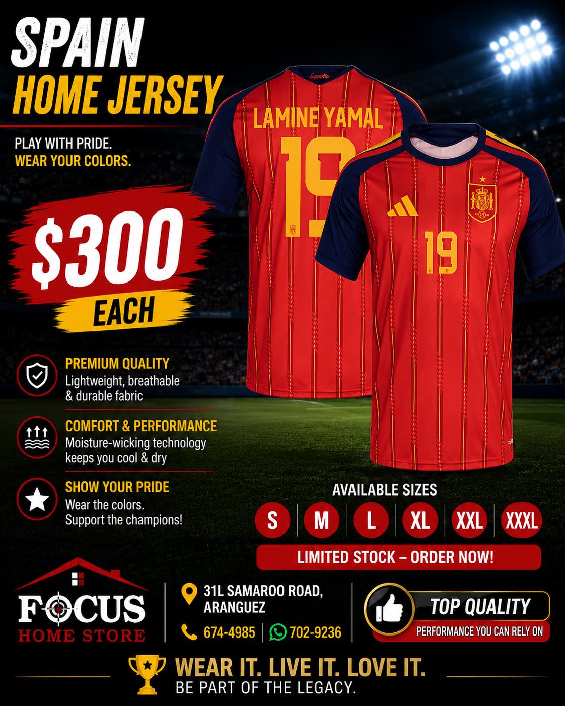 Focus Home Store Facebook ad: New Arrivals and Current Stock of World Cup…
