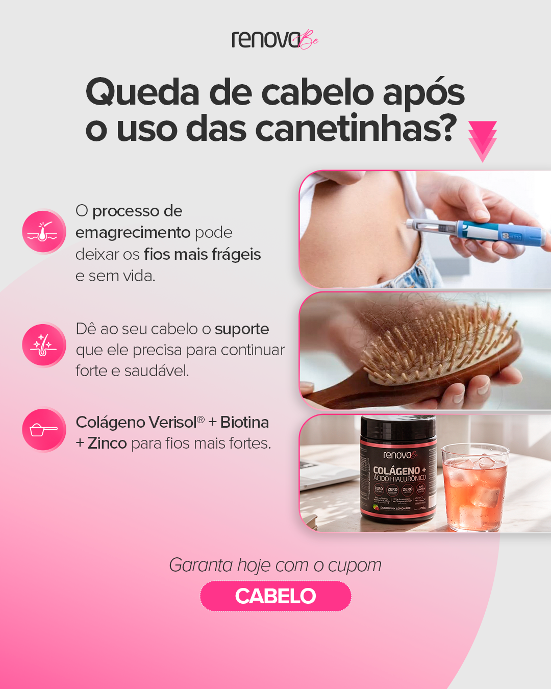 Renova Be Facebook ad: Cabelo forte durante o emagrecimento com Verisol