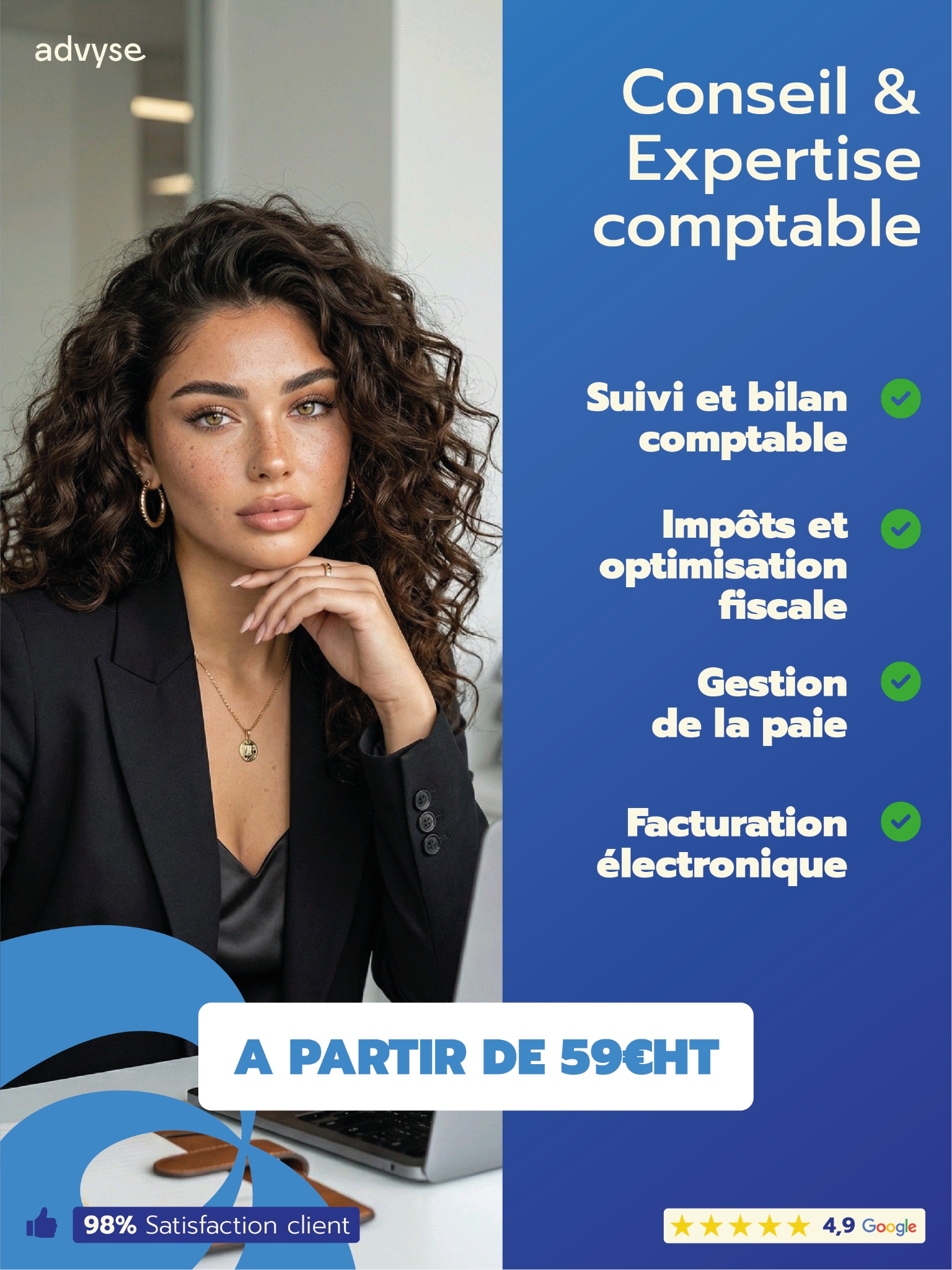 Advyse.fr Facebook ad: Arrête de galérer avec ta compta