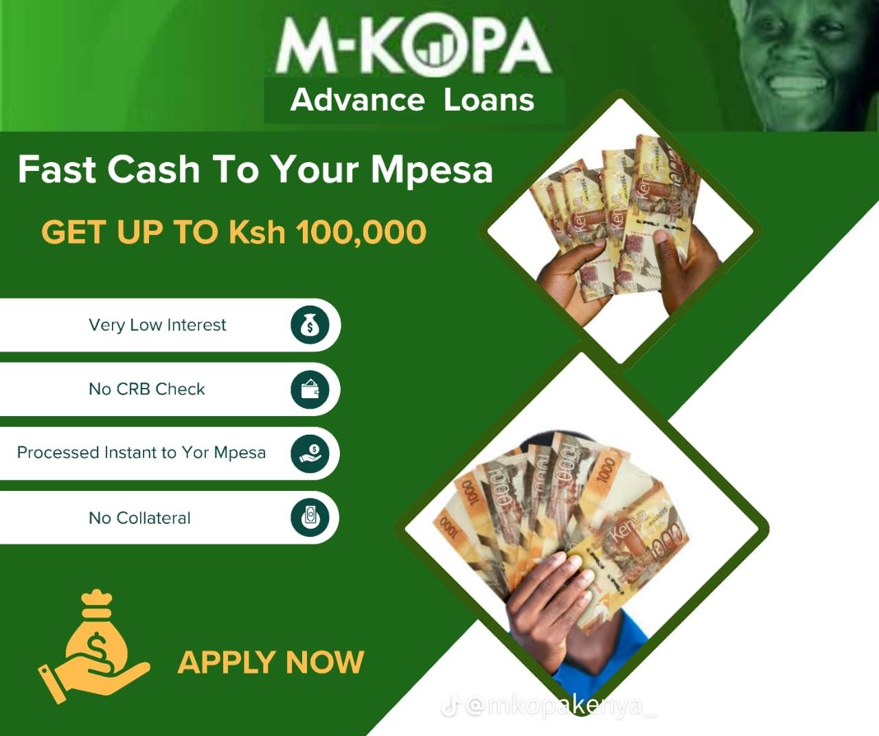 M-kopa Loans Facebook ad: M-KOPA CASH LOANS NOW AVAILABLE