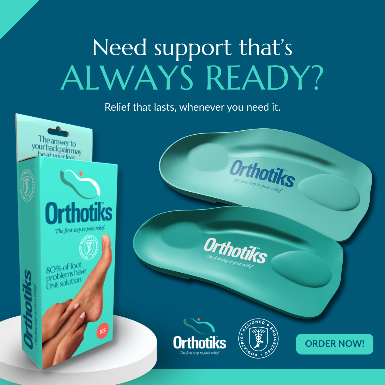 Orthotiks Facebook ad: Proper support delivered fast