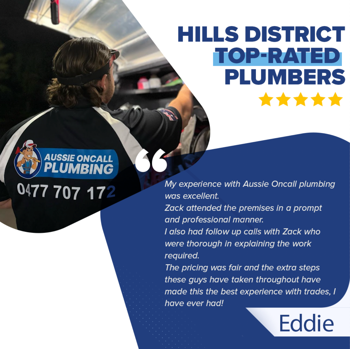 Aussie Oncall Plumbing Facebook ad: Contact Zack Today