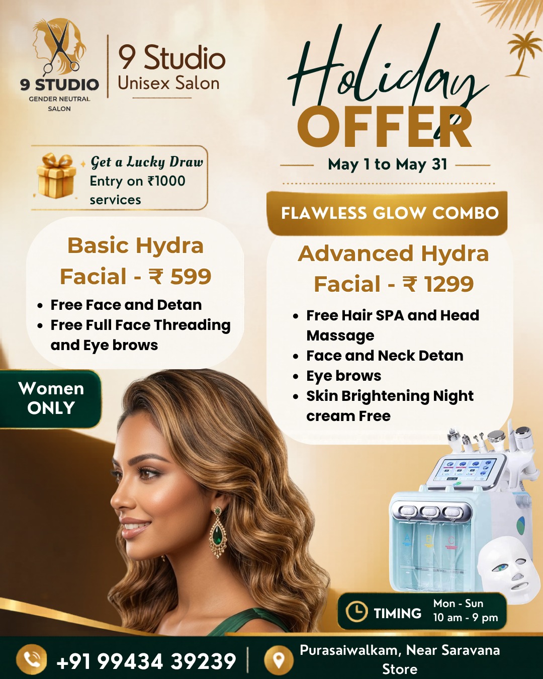 9 Studio Unisex Saloon Facebook ad: Flat Summer Glow Deals