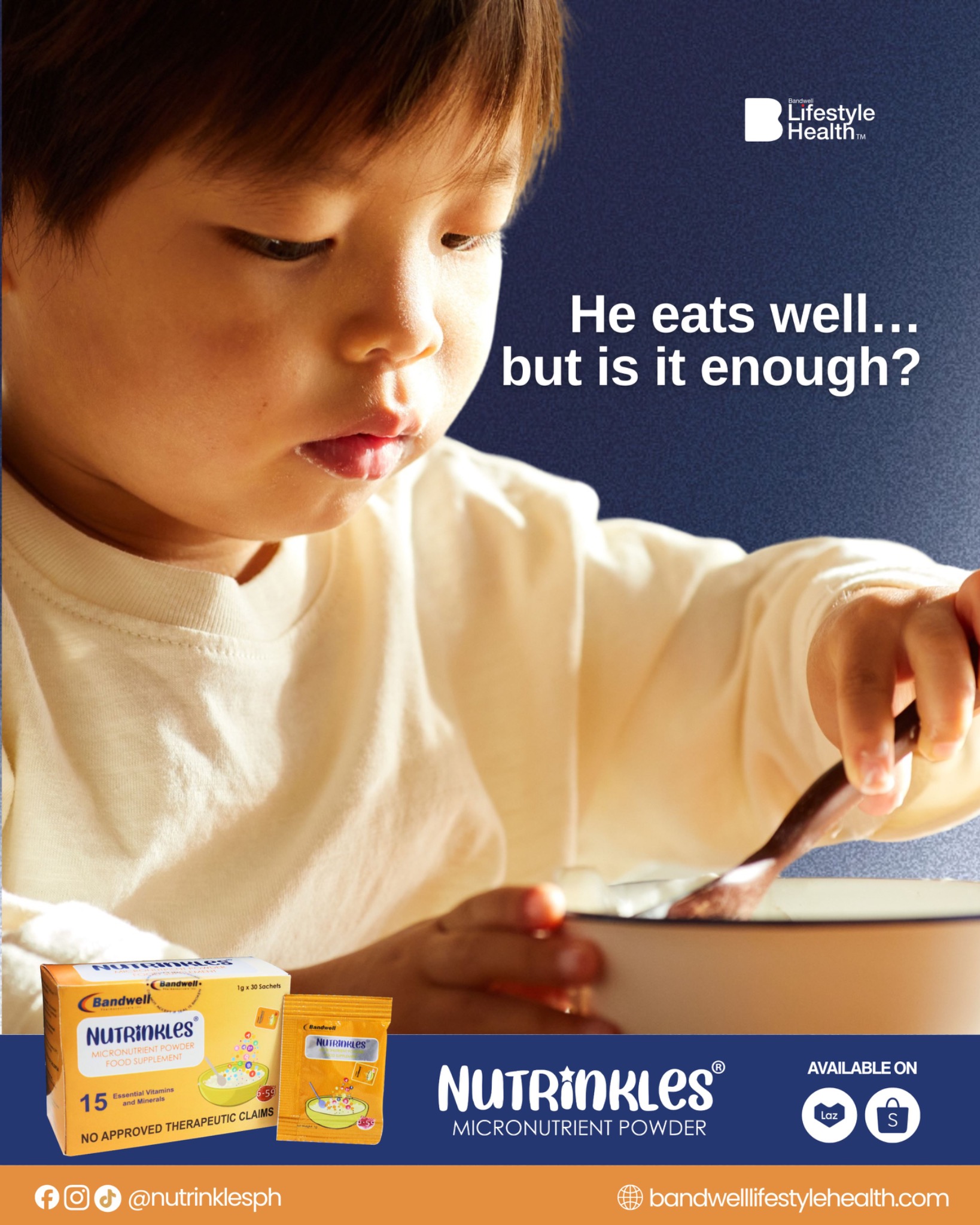 Nutrinkles Facebook ad: He eats well… but is it enough?