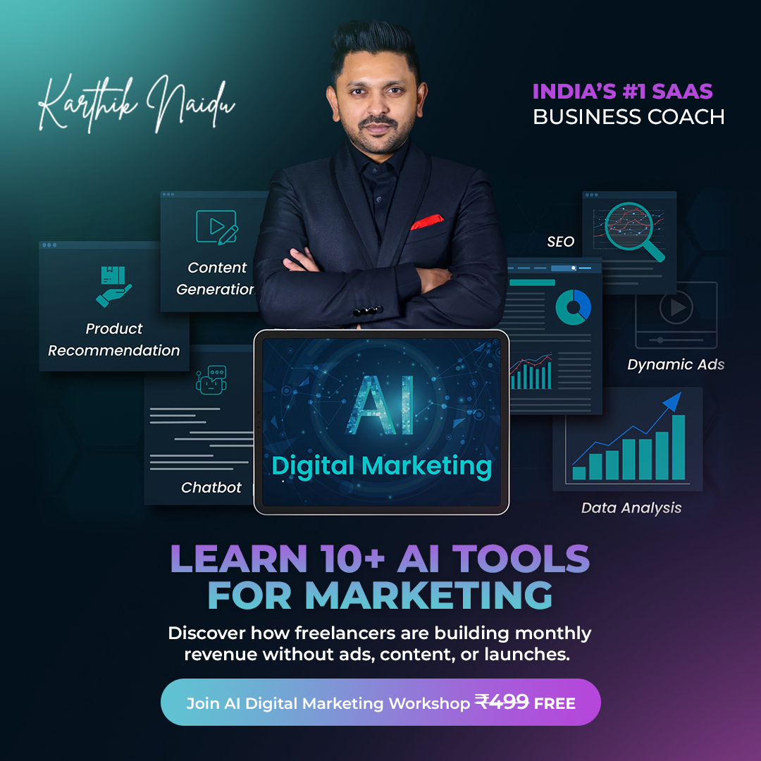 SAAS Universe- Karthik Naidu Facebook ad: Master 10+ AI Tools & Launch Your System Instantly