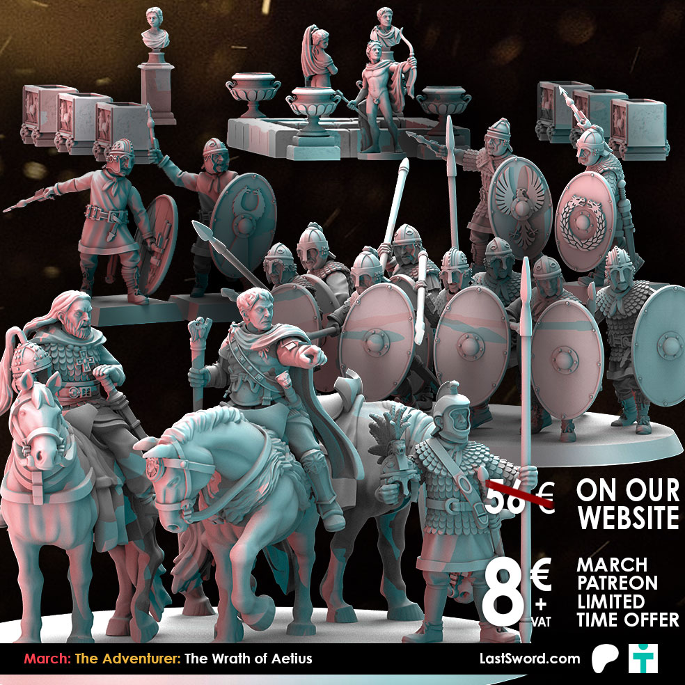 Last Sword Miniatures Facebook ad: March Release: The Adventurer: The Wrath of Aetius