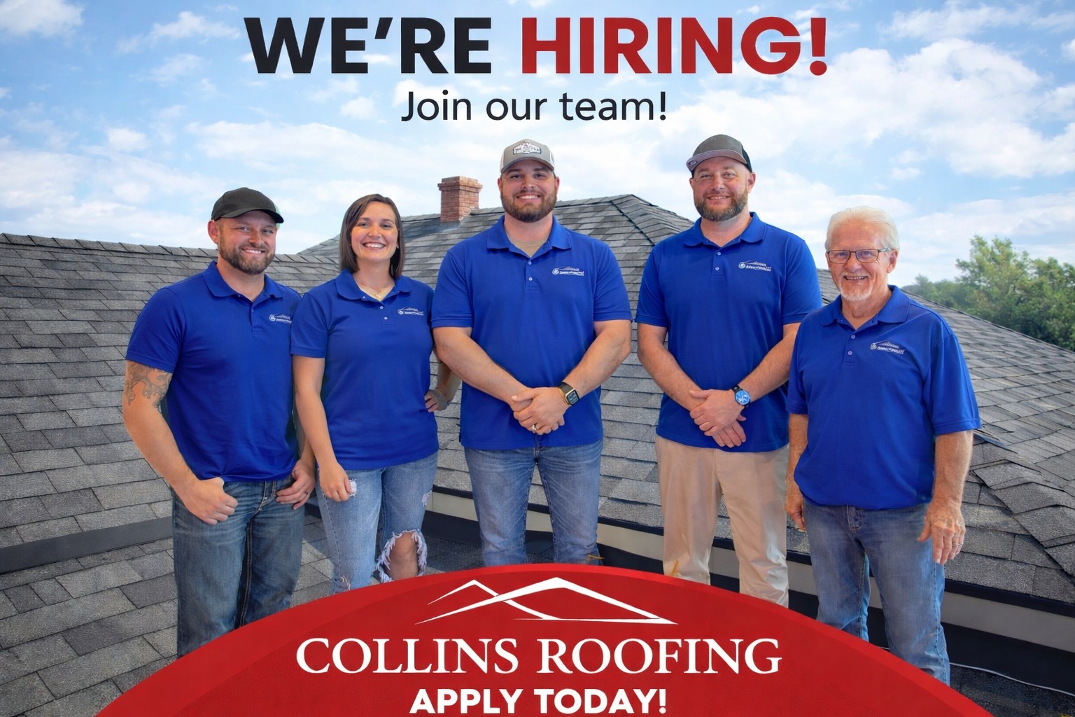 Collins Roofing Facebook ad: We’re Hiring Outside Sales Reps, Uncapped Income