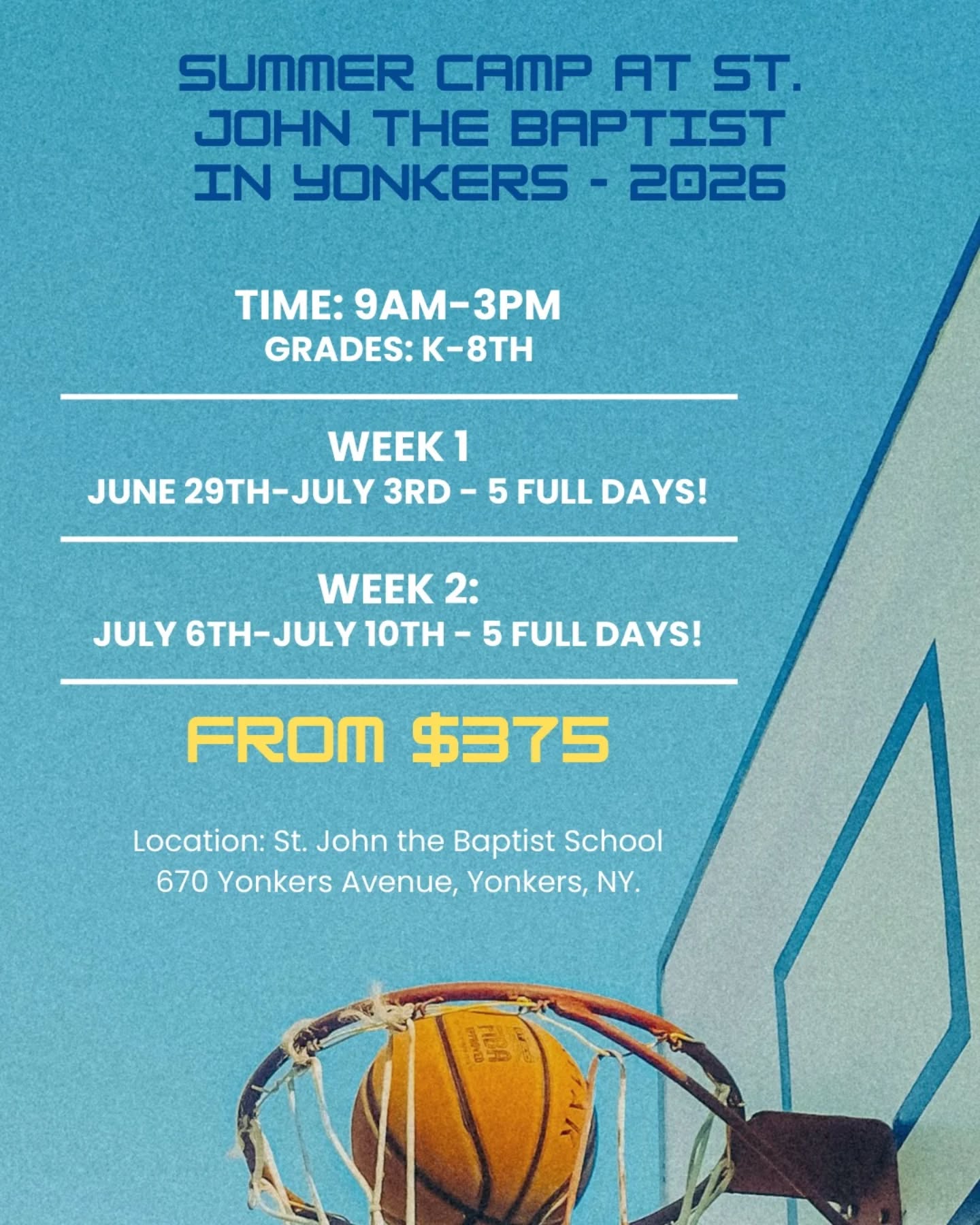 6th Boro Hoops Facebook ad: Youth Basketball Camp at St. John the Baptist in Yonkers…