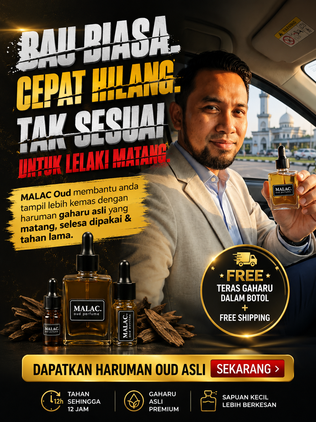 Malac Oud Perfume Facebook ad: Untuk Lelaki Yang Tahu Nilai Oud Asli