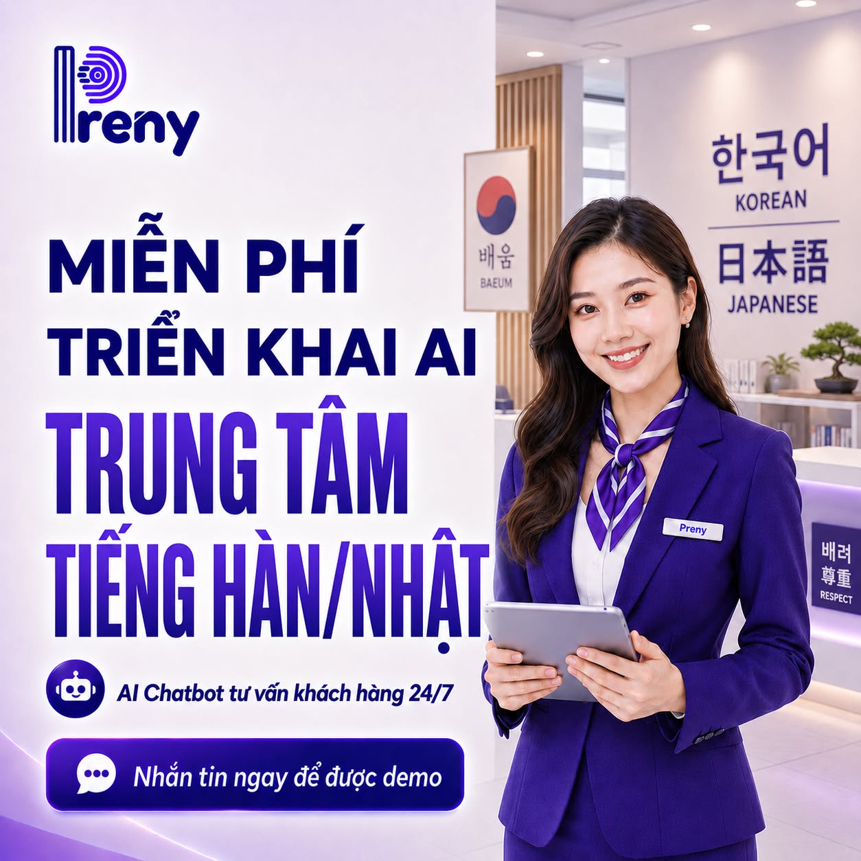 Preny AI Chatbot Facebook ad: Miễn Phí AI Trực Page Cho Trung Tâm