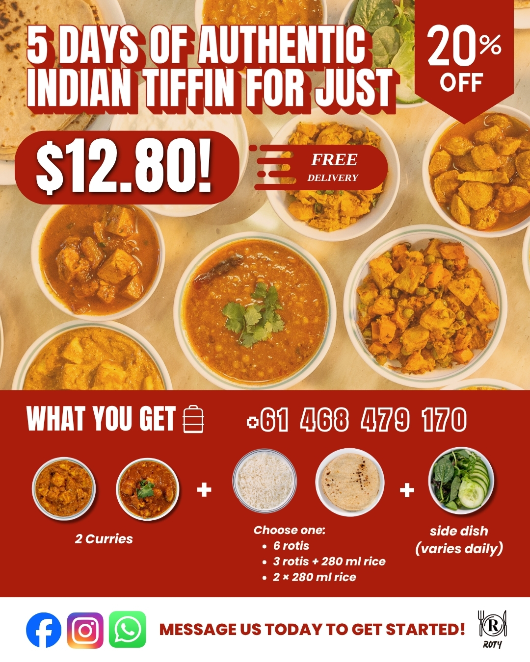 Roty Facebook ad: Fresh and cooked daily tiffin!