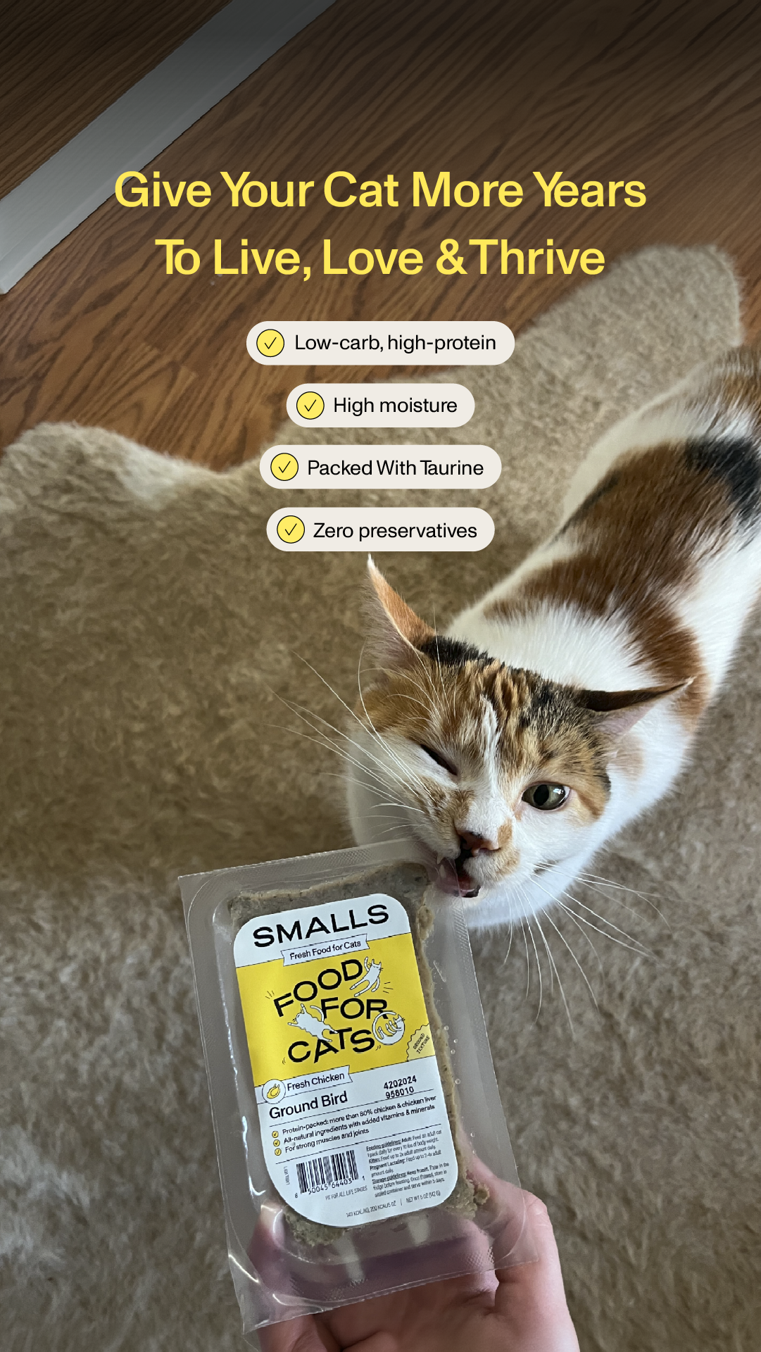 Smalls Facebook ad: Human-Grade Fresh Cat Food