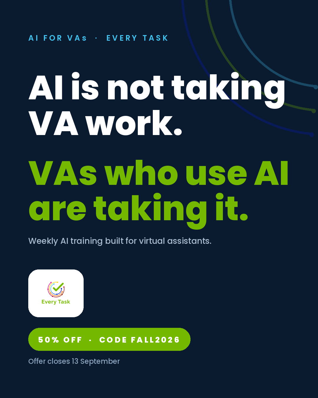 Every Task Facebook ad: AI is not taking VA work