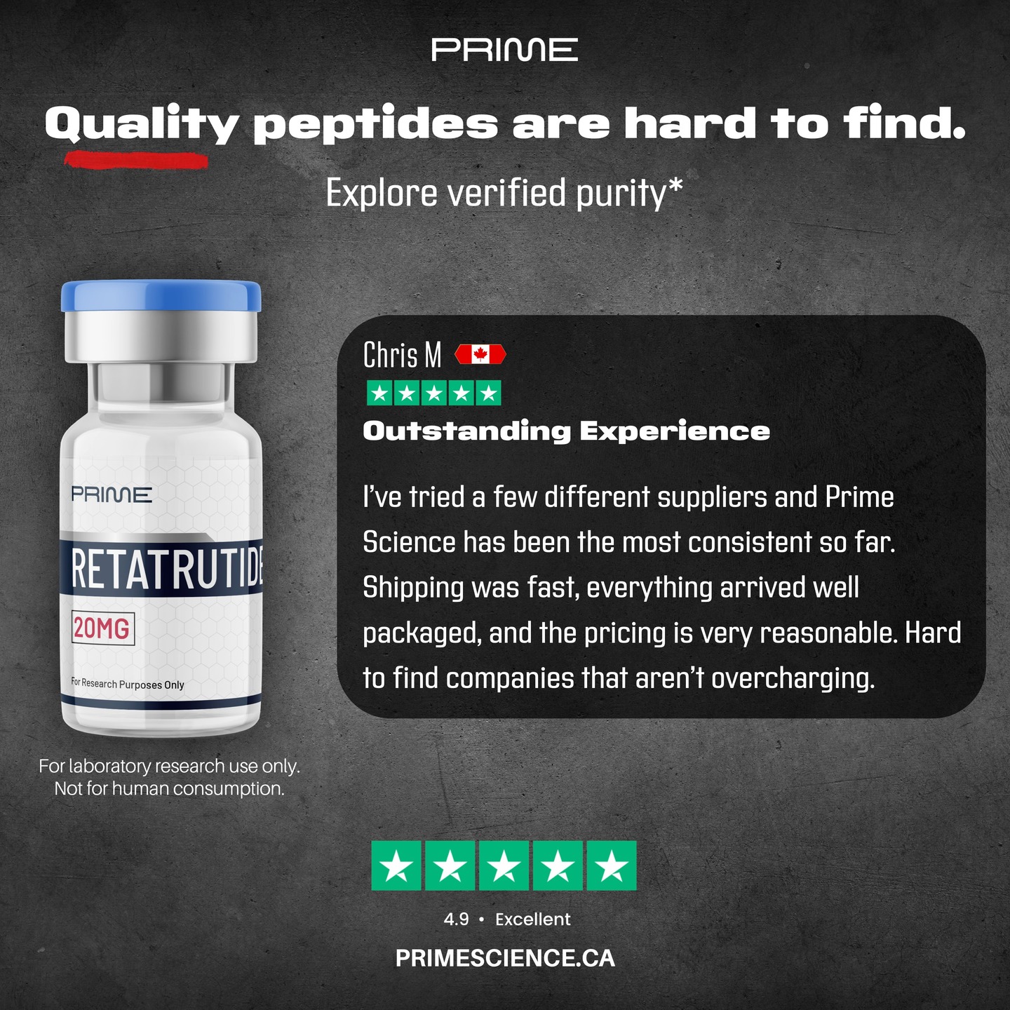 primescience_ca Facebook ad: Finding reliable peptide suppliers isn’t easy.