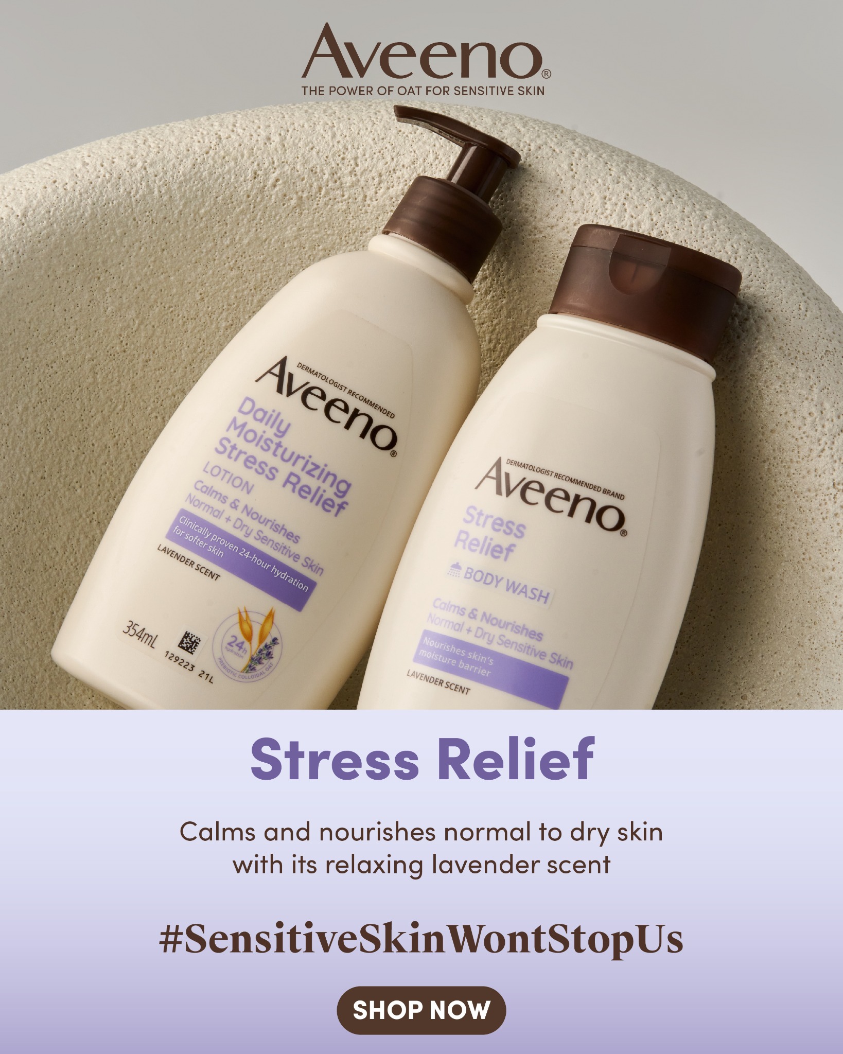 Aveeno Facebook ad: Stressed skin?