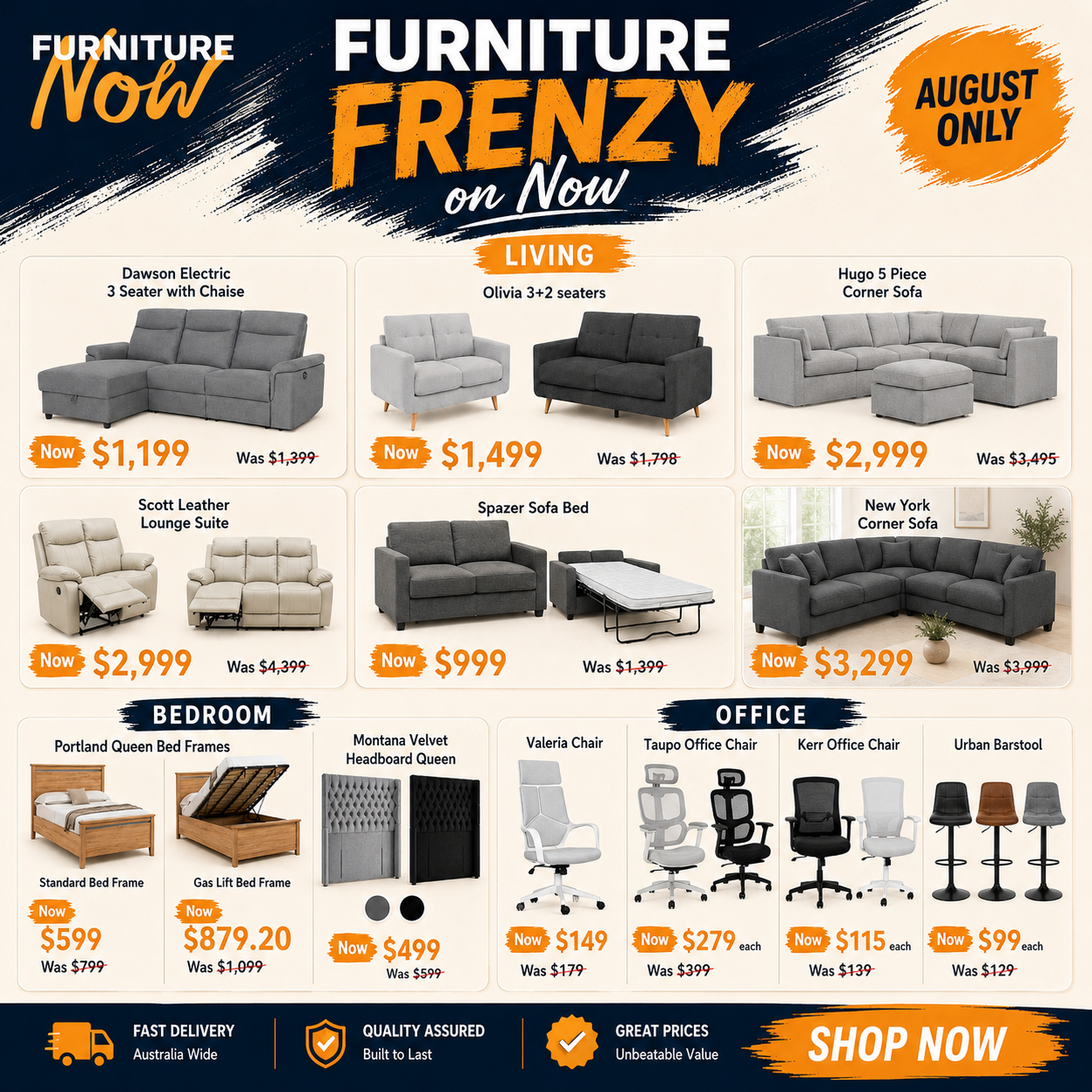 Furniture Now Facebook ad: Furniture Frenzy Is On Now, August Only!
