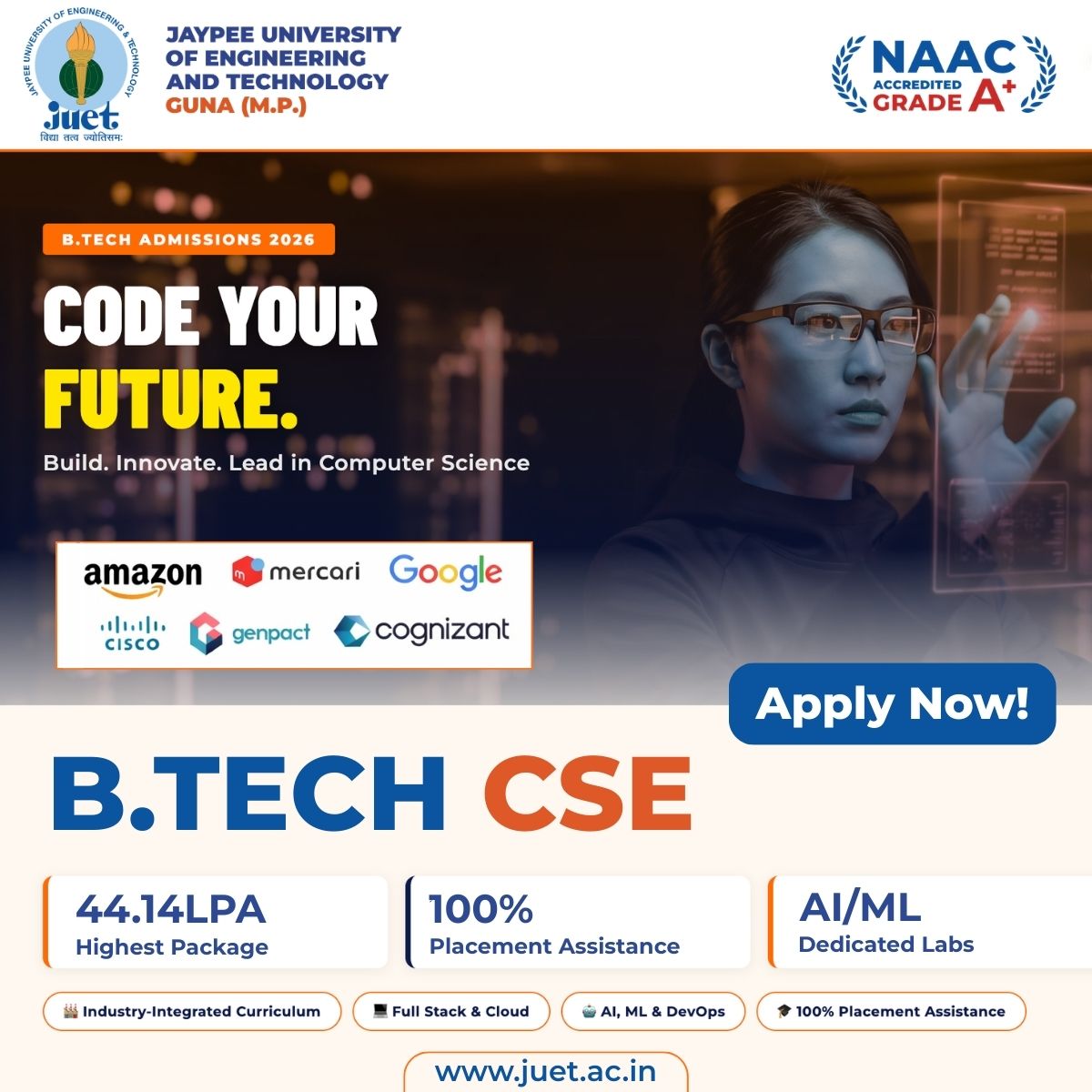 Jaypee University of Engineering and Technology, Guna- Authorized Page Facebook ad: Admission open 2026