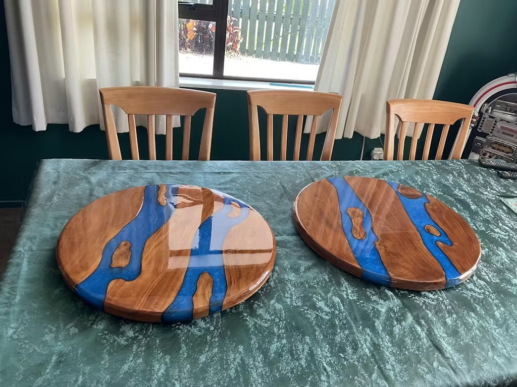 Resin Wood Tables NZ Facebook ad: Flamboyance Resin by Tresna is on fire, crafting…
