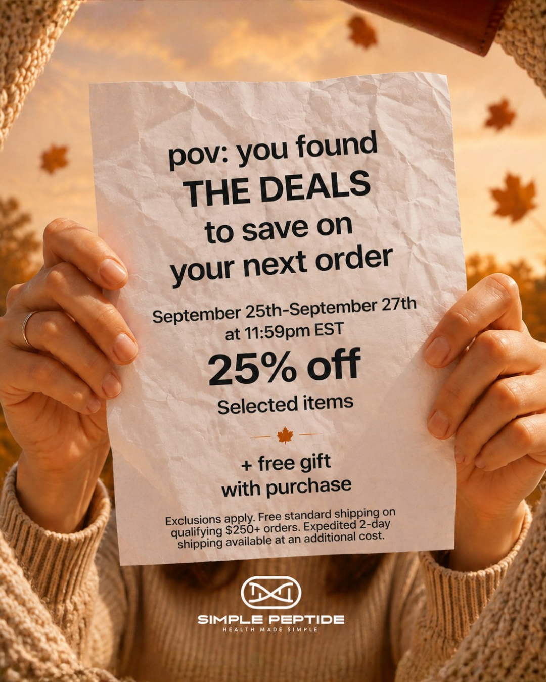 Simple Peptide - Peptides Made Simple Facebook ad: Weekend Savings Are Live