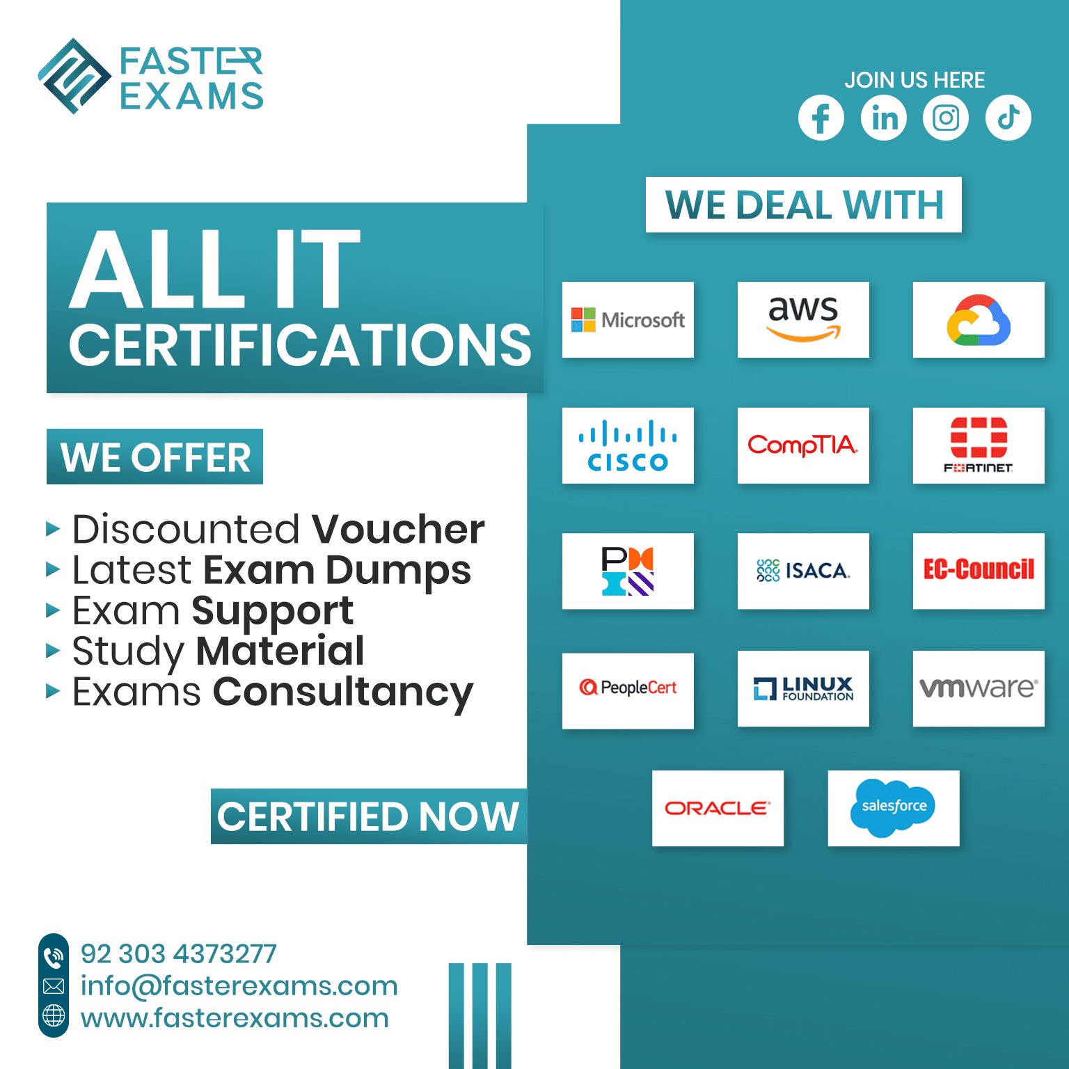 Faster Exams Facebook ad: International Certification with Faster Exams