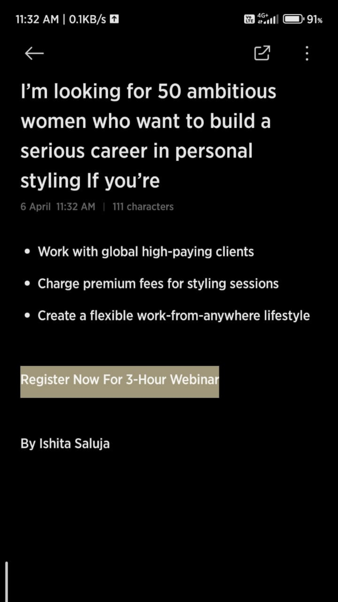 Ishita Saluja Image Consultancy Facebook ad
