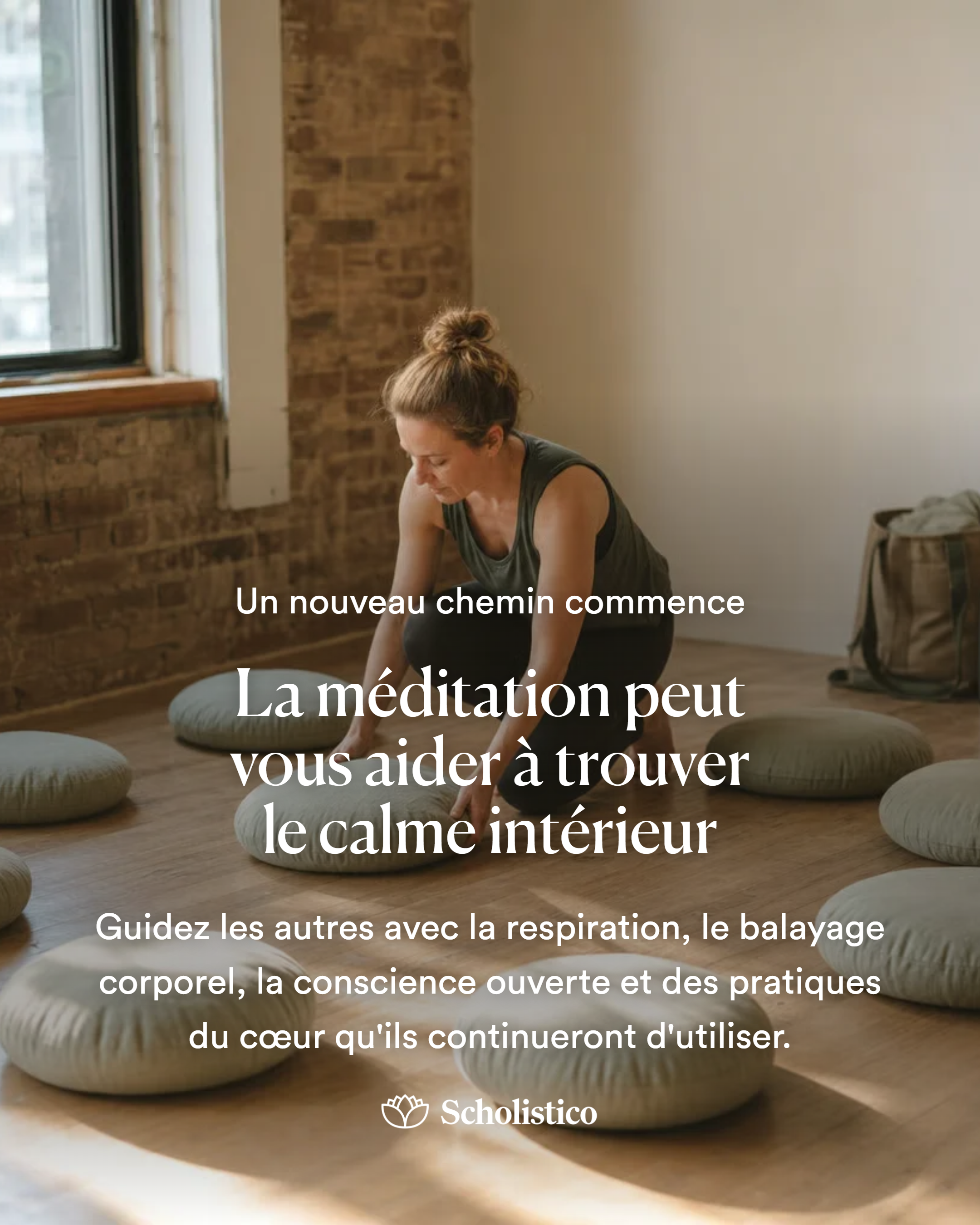 Scholistico en Français Facebook ad: Un nouveau chemin commence avec la méditation