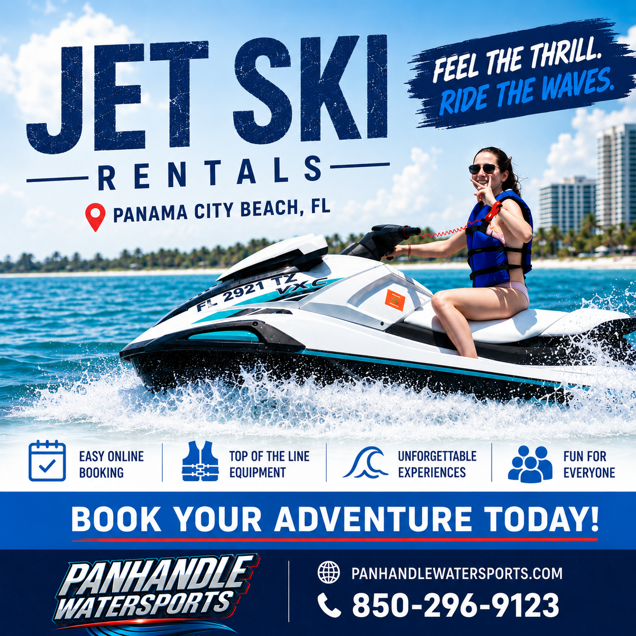 Panhandle Watersports Facebook ad: Book Your Jet Ski Now