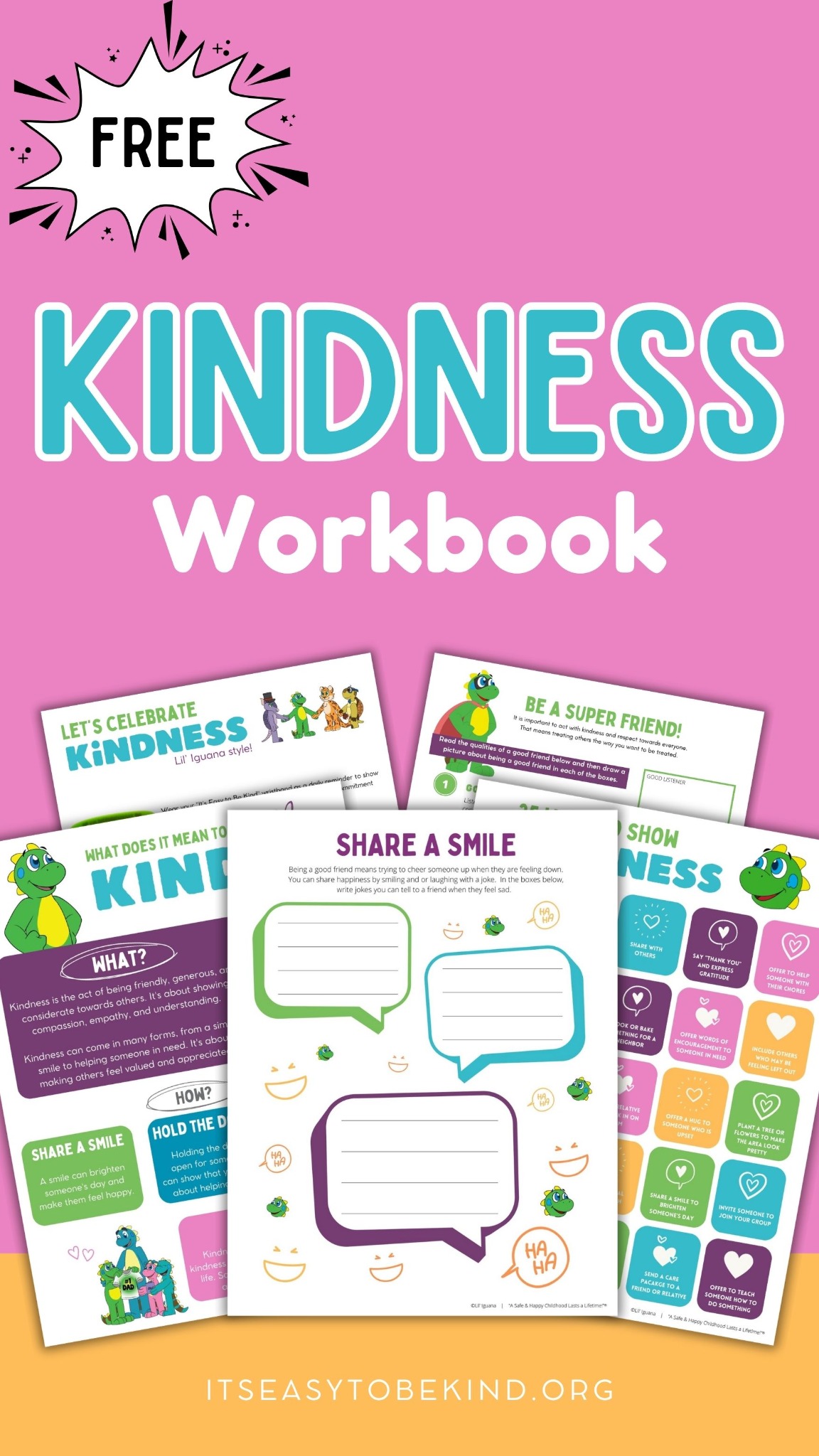 Lil' Iguana's Children's Safety Foundation Facebook ad: FREE Kindness Workbook